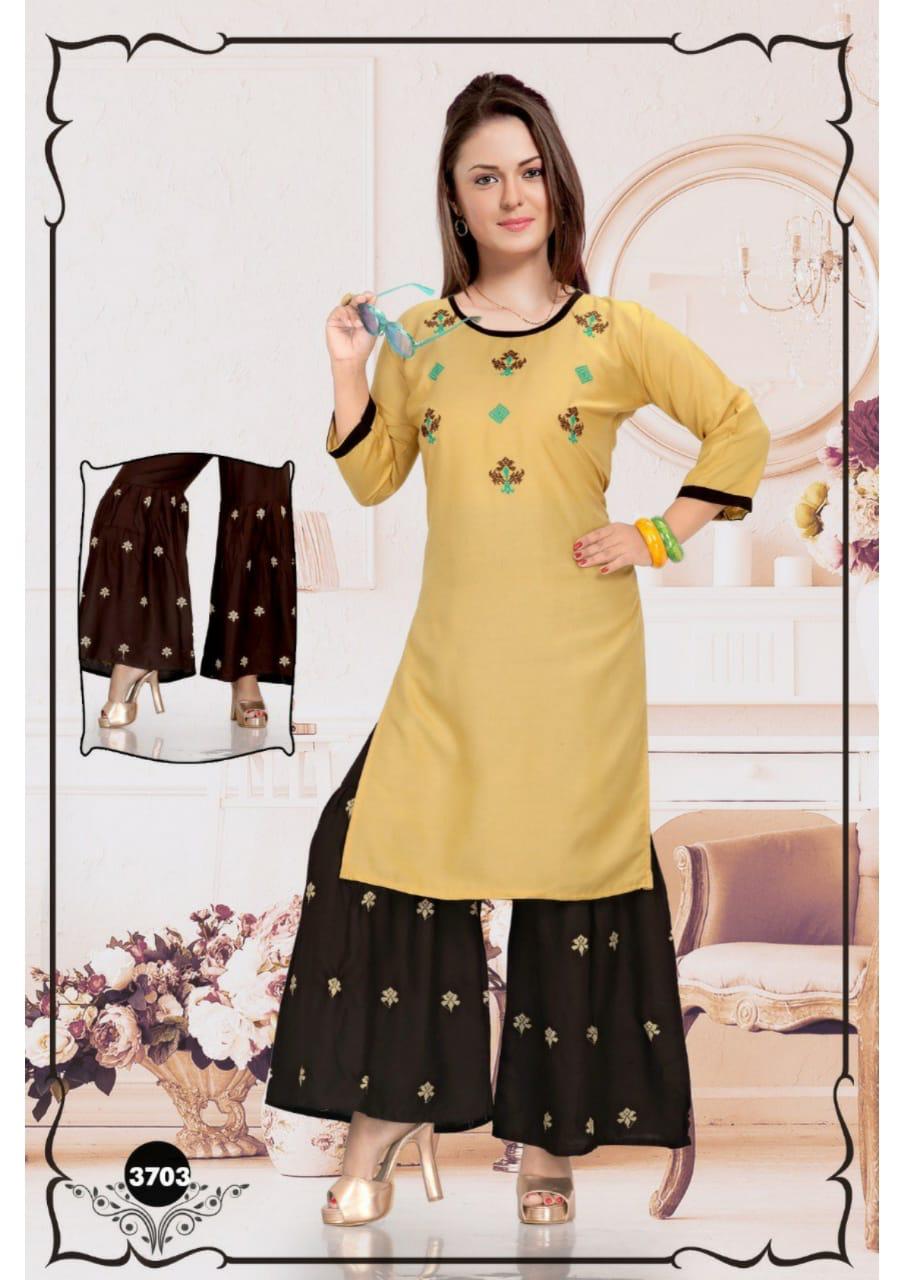 Trendy Mirror  Latest Fancy Festive Wear Heavy Rayon Kurti With Sharara Collection